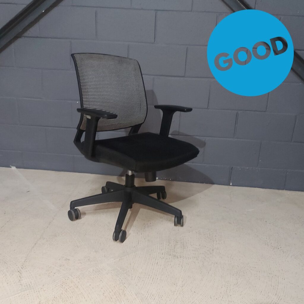 Used Operators Chair Grey Mesh Back with Black Seat Adj Arms