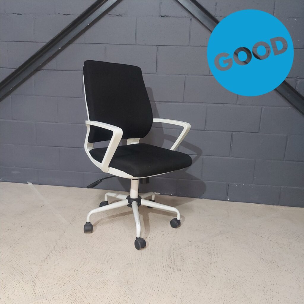 Used Operators Chair White with Black Fabric S&T Fixed Arms