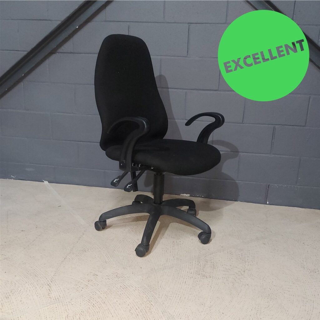 Used Operators Chair Curve Black Back Rake Flamingo Arms