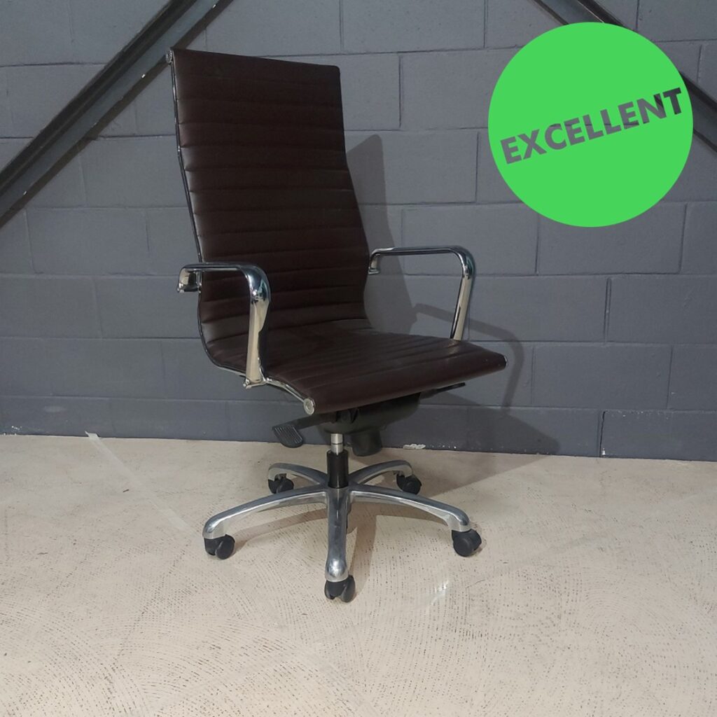 Used Operators Chair S&T Brown PU Chrome frame and base