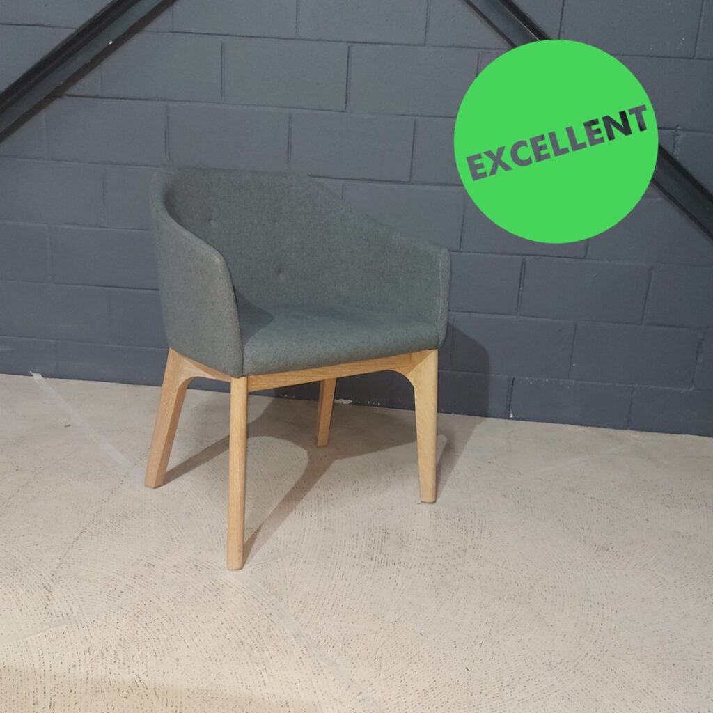 Used Armchair Oak with Grey Fabric Shell