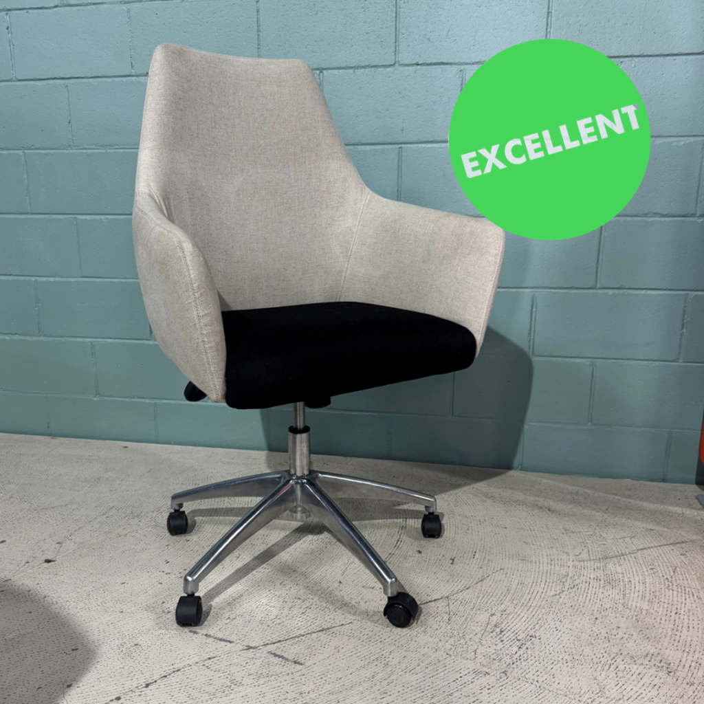 Used High Back Swivel and Tilt Chair Linen & Black Aluminum base