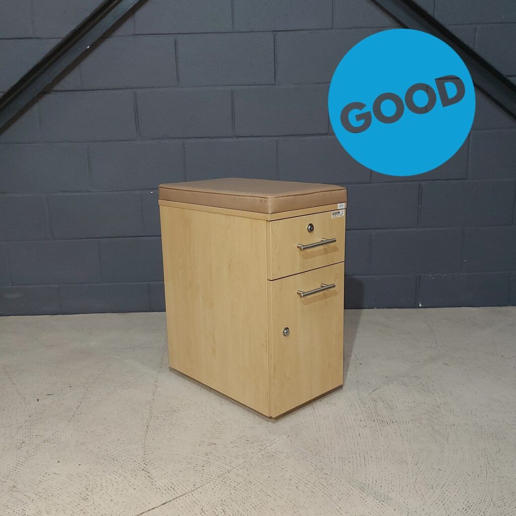 Used Mobile Pedestal Slimline Hinged Door & Drawer Maple with Seat