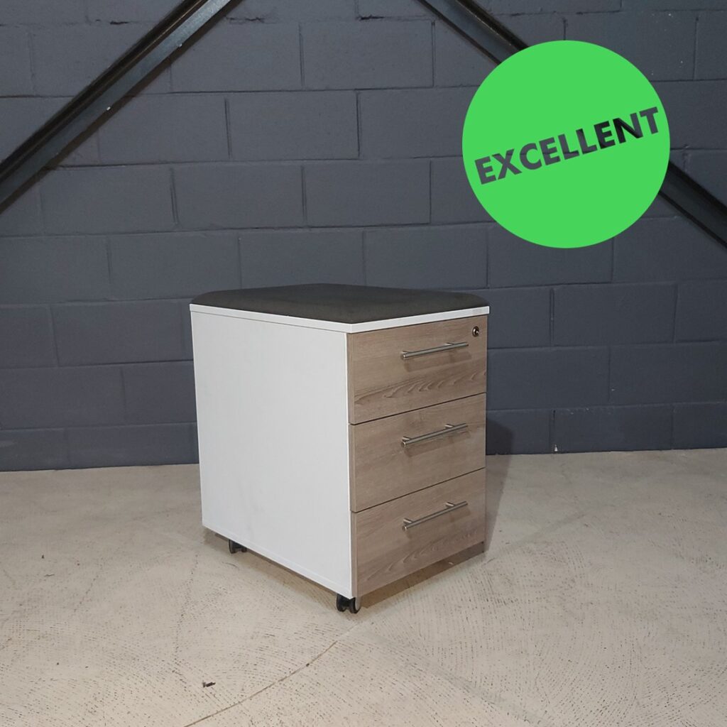 Used Mobile Pedestal 3 Drawer White with Camden and Cushion